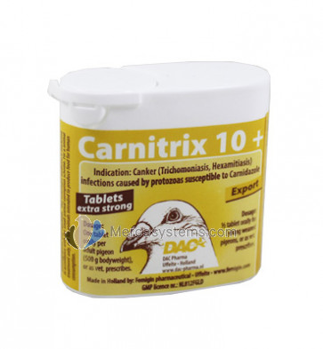 Dac Carnitrix 10+ (Tratamiento extra fuerte contra tricomonas y hexamitiasis). Para palomas y pájaros