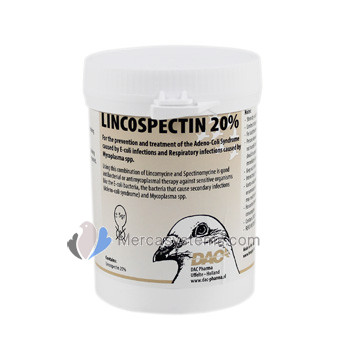 Tratamiento para palomas y pájaros: DAC Lincospectin 20% 100 gr, (síndrome adenocoli y otras infecciones intestinales y respiratorias). 