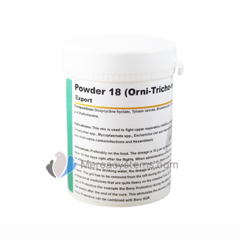 Productos para palomas: Powder 18 (Orni-Tricho-Mix) 100 gr, (tratamiento combinado altamente eficaz contra infecciones respiratorias y tricomoniasis)