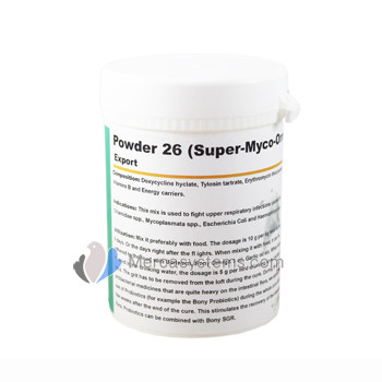 Productos para palomas: Powder 26 (Super-Myco-Ornimix) 100 gr, (tratamiento altamente efectivo contra infecciones respiratorias)